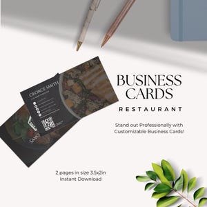 Restaurant Visitenkarte Anpassbare Vorlage, Doppelseitige Digitale Karte, Druckbare Food-Service-Design, Marketing der Lebensmittelindustrie, Catering