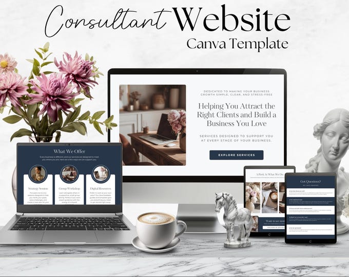 Consultant Site Design Canva Website Template, Landing Page Small Business Template, Editable Brand Starter Kit