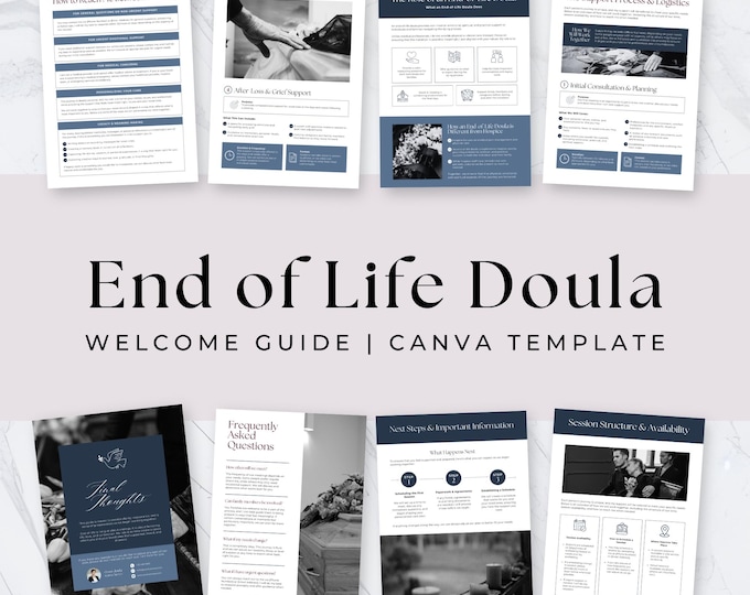 End of Life Doula Welcome Guide, Client Onboarding Manual, Editable Canva Template for Grief Support Packet