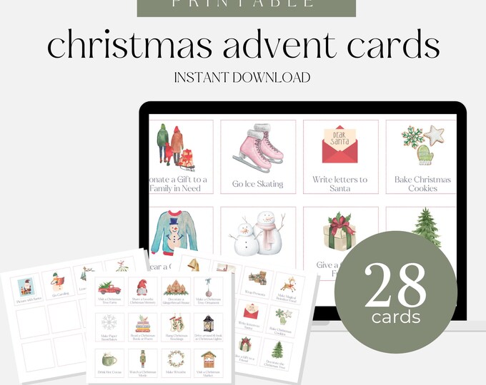 Christmas Advent Activity Cards Printable PDF, Last Minute Advent Printable, Creative Kids Activities, Winter Bucket List, Holiday Family