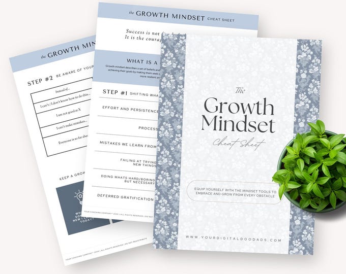 Growth Mindset Cheatsheet Canva Template, Coaching Tool, Therapy Exercises, Personal Growth Worksheet, Life Coach Resource, Success Mindset