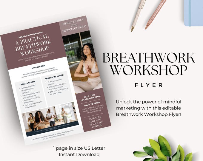 Breathwork Workshop Poster, Editable Event Sheet, Wellness Meditation Retreat, Coaching Promo, Holistic Business Ad Template