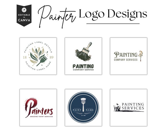 House Painter Logo Template, Editable Painting Logo Set for Small Business Branding, Home Improvement & Painting Company Design