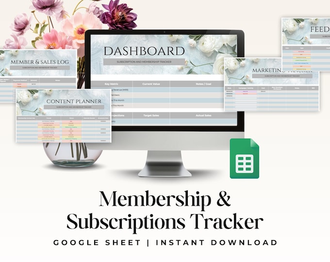 Life Coach Membership & Subscriptions Tracker, Business Tracker, Client Tracker, Content Planner, Google Sheets
