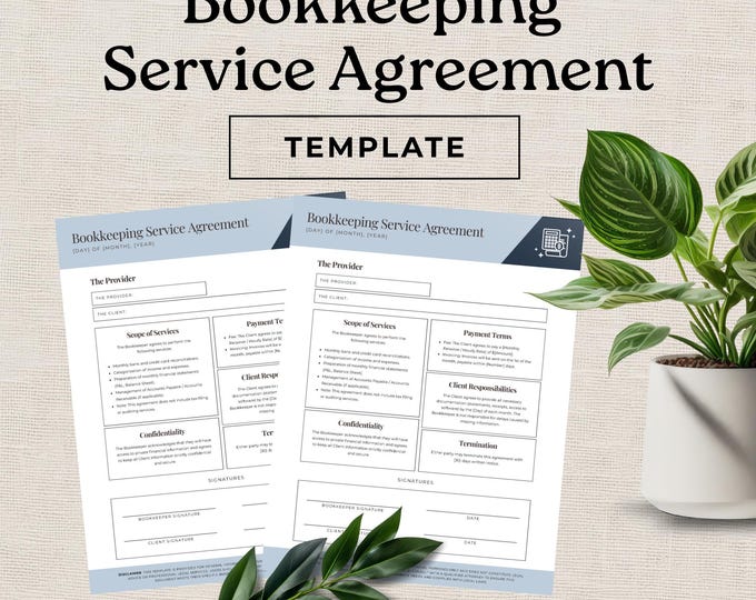 Bookkeeper Template, Bookkeeping Client Paperwork, Service Terms + Payment Terms, Retainer Template for Virtual Bookkeepers, Small Business