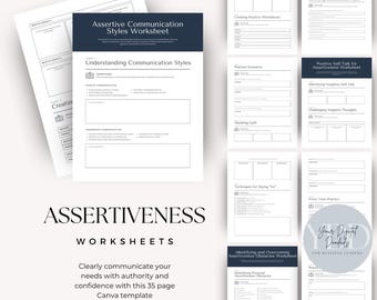 Assertiveness Worksheet Printable Canva Template, 35 Pg Digital Workbook, Therapy & Coaching Tool, Therapist Resource, Personal Development