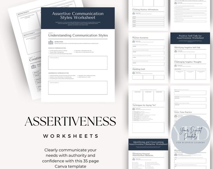 Assertiveness Worksheet Printable Canva Template, 35 Pg Digital Workbook, Therapy & Coaching Tool, Therapist Resource, Personal Development