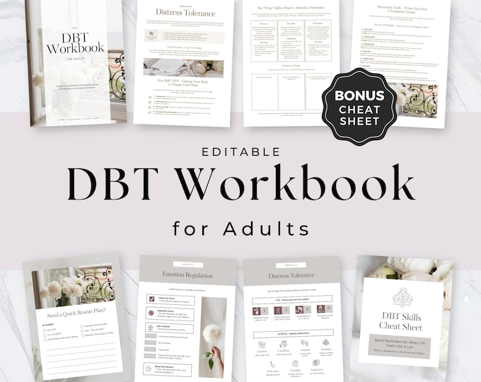 DBT Bundle: Mindfulness Sheets, DBT Workbook & Cheat Sheet, Therapy Planner, Coping Skills, Behavior Therapy, Therapist Tools
