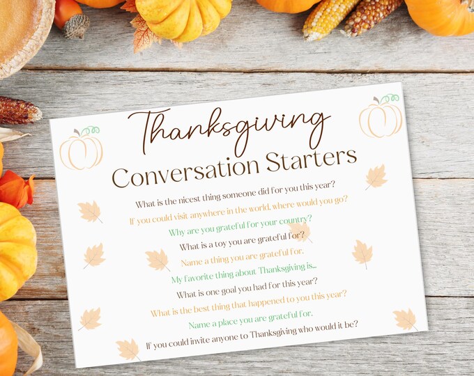 Thanksgiving Conversation Starter Cards, Family Dinner Conversation Prompts, Engaging Holiday Activity, Hostess Tool, Icebreaker Game