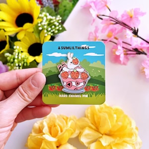 Strawberry Sundae Enamel Pin | Strawberry, Pink, Food, Sundae, Bunny