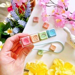 Baby Dinosaurs Keycap Keyboard Clicky Fidget Keychain | FULL BUILT with Keycaps | Fidget, Keycap, Stress Relief, Lights Up