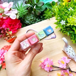 Light-Up Sakura Boba Keycap Keyboard Clicky Fidget Keychain | FULL BUILT with Keycaps | Fidget, Keycap, Stress Relief, Lights Up