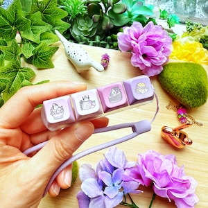 Lavender Sweets Keycap Keyboard Clicky Fidget Keychain | FULL BUILT with Keycaps | Fidget, Keycap, Stress Relief, Lights Up