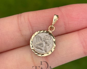 Vintage 10K Gold BABY ANGEL Cherub Round Medallion Charm Pendant