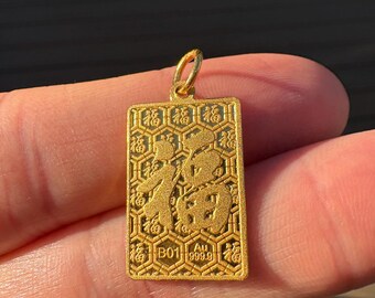 golden gift vietnam 24金メッキ 絵画 Vintage 24K Gold TIGER Rectangle Medallion Pendant | Year of