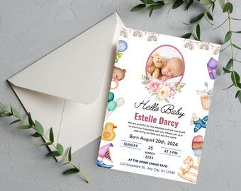 Personalized Baby Invitations, Custom Shower Cards, Boy or Girl Gender Reveal, Baby Announcement, Party Invites