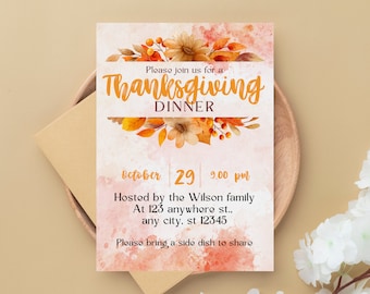 Modern Thanksgiving Party Invites, Elegant Autumn Design, Thanksgiving Celebration, Personalized Cards