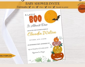 Halloween Themed Baby Shower Invitation, Pumpkin Patch Party, Ghostly Gathering, Fall Celebration, Gender Reveal, Instant Download