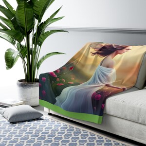 Beautiful Boho Art Flower Woman Sherpa Fleece Blanket 60x50 and 60x80 Soft Artistic Style Sherpa Throw