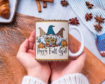 Whimsical Gnome Coffee Mug, Happy Fall Y&#39;all, Unique Gift for Autumn Lovers, Fall Gnome Mug, Fall Gnomes, Cute Gnome Mug, Fall Coffee Mug