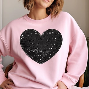 Faux Sequins Valentines Shirt - Glitter Heart Shirt Womens Valentines Top ValentinesTee - Bling Valentines Shirt-Sequins Heart Sweatshirt