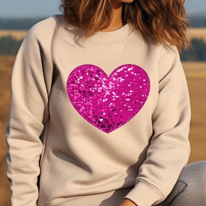 Faux Sequins Valentines Shirt - Glitter Heart Shirt Womens Valentines Top ValentinesTee - Bling Valentines Shirt-Sequins Heart Sweatshirt