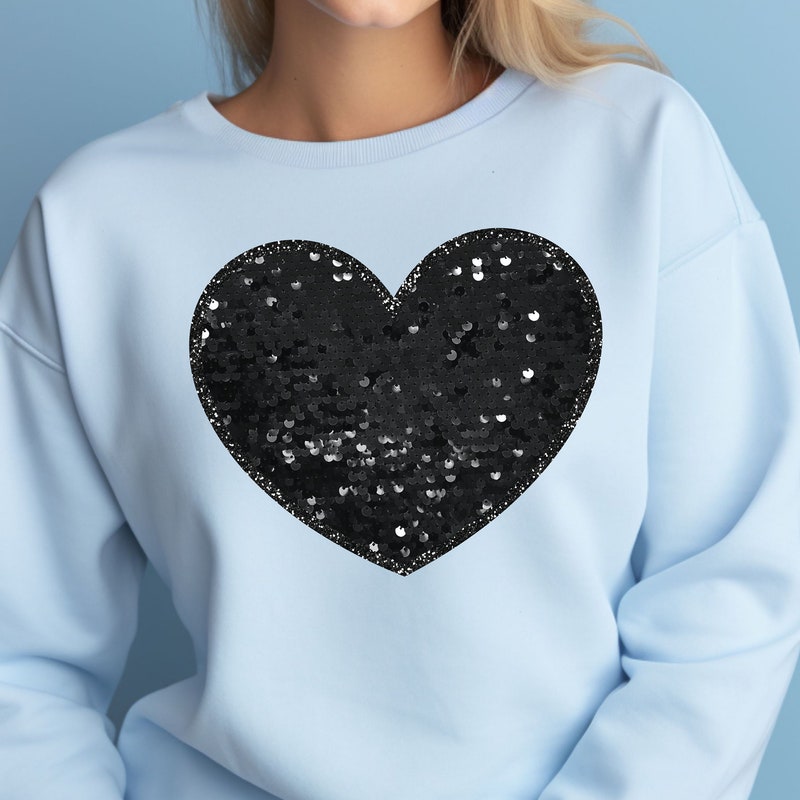 Valentine’s Day Sequin Heart Round Neck Short Sleeve T-Shirt main image 1