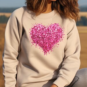 Valentines Sweatshirt,Glitter Sequin Pink Heart Design, Heart Love, Faux Sequin Glitter, Trendy Valentine Sweatshirt,Pink Love Glitter shirt