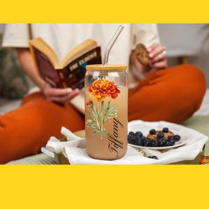 Personalized Iced Coffee Cup 16oz Glass Cup, Custom Beer Can Glass with Lid and Straw, Bridesmaid Proposal Gift Glass can coffee cup