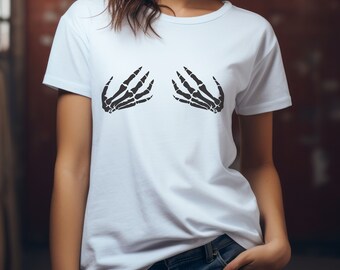 Skeleton Hand Bra Shirt: Funny Halloween Pastel Goth Tee