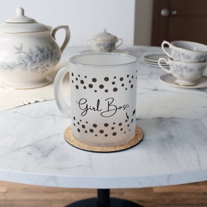Girl Boss Frosted Glass Mug 11 OZ,16 OZ Girl Boss Coffee Mug with Pink Inside,Frosted Glass Beer Mug Girl Boss,16 oz Frosted Pint Glass
