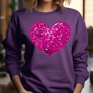 Faux Sequins Valentines Shirt - Glitter Heart Shirt Womens Valentines Top ValentinesTee - Bling Valentines Shirt-Sequins Heart Sweatshirt