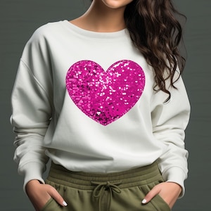 Faux Sequins Valentines Shirt - Glitter Heart Shirt Womens Valentines Top ValentinesTee - Bling Valentines Shirt-Sequins Heart Sweatshirt