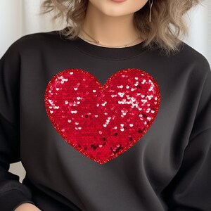 Faux Sequins Valentines Shirt - Glitter Heart Shirt Womens Valentines Top ValentinesTee - Bling Valentines Shirt-Sequins Heart Sweatshirt