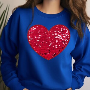 Faux Sequins Valentines Shirt - Glitter Heart Shirt Womens Valentines Top ValentinesTee - Bling Valentines Shirt-Sequins Heart Sweatshirt