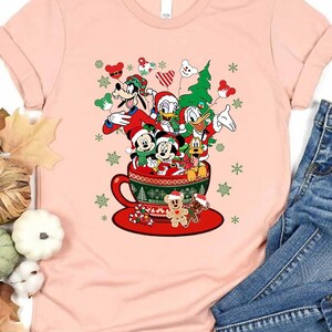 Disney Santa Mickey & Friends Tea Cup Christmas Tree Balloons Shirt, Comfort Color, WDW Magic Kingdom, Disneyland Trip Family Vacation