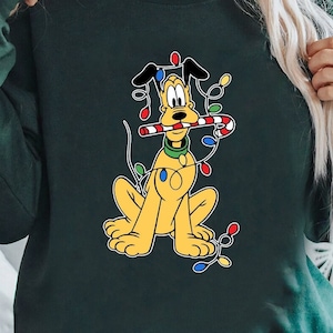 Disney Cute Pluto Christmas Light Candy Cane Portrait Shirt, Disney Shirt, Comfort Color, WDW Magic Kingdom, Disneyland Trip Family Vacation