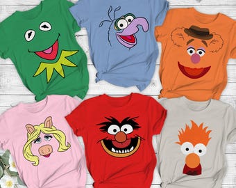 Disney Muppets Show Big Face Costume Halloween Shirt, Gonzo Fozzie Miss Piggy Animal Beaker Kermit Christmas Family Matching Party Gift