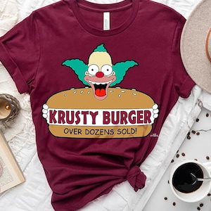 Disney The Simpsons Krusty The Clown Krusty Burger Shirt, The Simpsons Tee comfort kleur, WDW Magic Kingdom, Disneyland Trip familievakantie