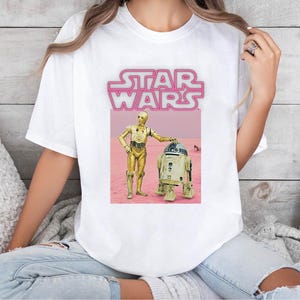 Star Wars Droids R2-D2 C-3PO Pink Neon Title Portrait Shirt, Star Wars Tee, Comfort Color, WDW Magic Kingdom Disneyland Trip Family Vacation