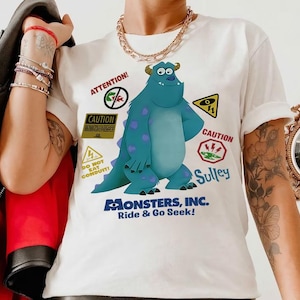 Camiseta de advertencia de búsqueda de James P. Sullivan Ride & Go de Disney Pixar Monster INC, color cómodo, WDW Magic Kingdom, viaje a Disneyland, vacaciones familiares