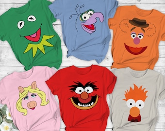 Disney Muppets Show Big Face Costume Halloween Shirt, Gonzo Fozzie Miss Piggy Animal Beaker Kermit Christmas Family Matching Party Gift