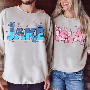 Custom Name Disney Stitch & Angel Couple Valentine Shirt, Disney Couple Tee, Comfort Color, Funny Custom Disney Shirt, Disney Bridesmaid Tee