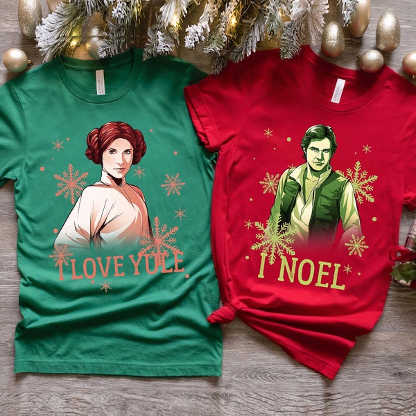 Disney Princess Leia and Han Solo I Love Yule I Noel Couple Matching Christmas Gift Shirt, Star Wars Galaxy's Edge Disneyland Trip Vacation