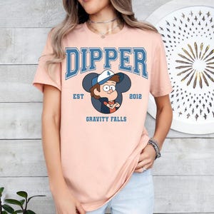 Camiseta com retrato do personagem Dipper da Disney Gravity Falls, cor confortável, camiseta Gravity Falls, WDW Magic Kingdom, viagem para a Disneylândia, férias em família