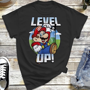 Nintendo Super Mario Bro Level Up Birthday T-shirt, Vintage Gaming Gift For Gamer, Family Matching Game Lover, Classic Game Shirt