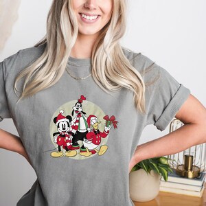 Disney Santa Mickey Goofy And Donald Christmas Group Photo Shot T-Shirt, Comfort Color, WDW Magic Kingdom, Disneyland Trip Family Vacation