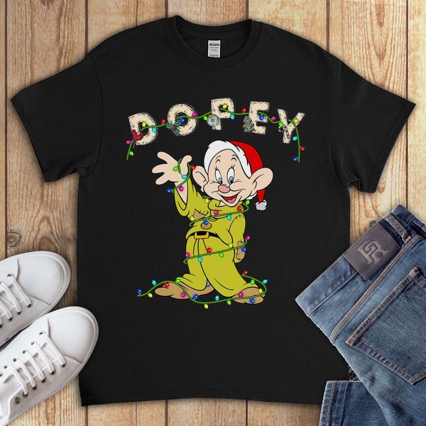 Disney Snow White Seven Dwarfs Dopey Christmas Shirt, Funny Xmas Tree Light Shirt, Disneyland Family Matching Shirt, Magic Kingdom Trip