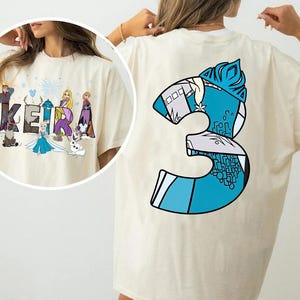 Two Sided Custom Name And Age Disney Froze Elsa Anna Olaf Birthday Tee, Comfort Color, WDW Magic Kingdom Disneyland Trip Family Vacation