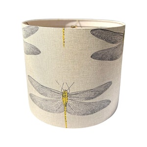 Cream Linen Dragonfly Custom size Bespoke Drum Lamp Shade | Willa